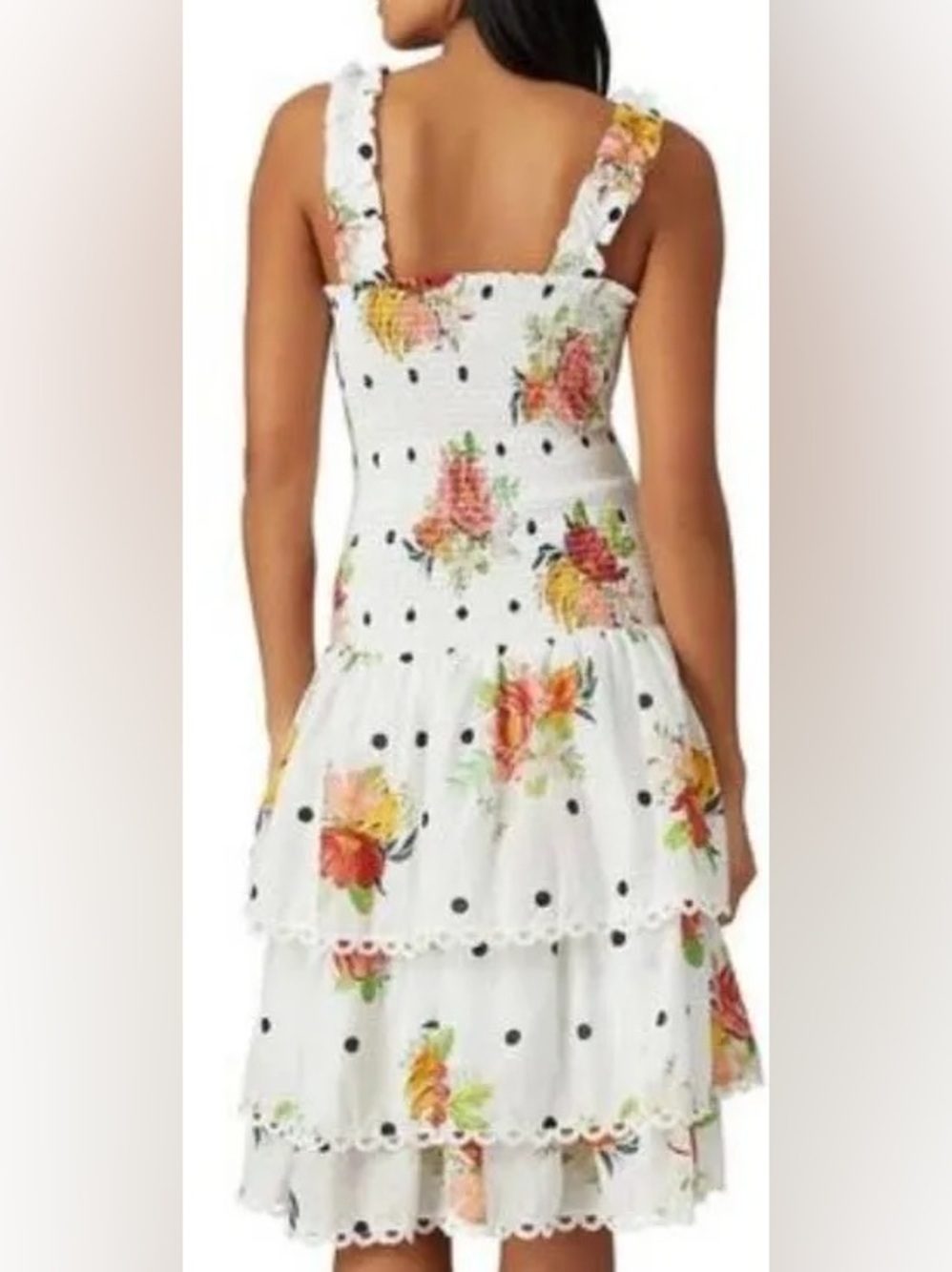 NWT Farm Rio White Nanaju Midi Dress Floral Dot Lace Tiered Boho Airy Chic - Picture 3 of 6